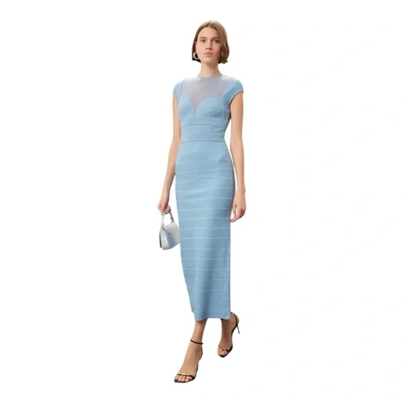 Herve Leger | Dresses | Herve Leger Bustier Midi Dress In Baby Blue Bandage  Knit Size Medium | Poshmark